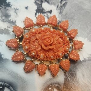 Vintage Gold and Pink Leaf Brooch